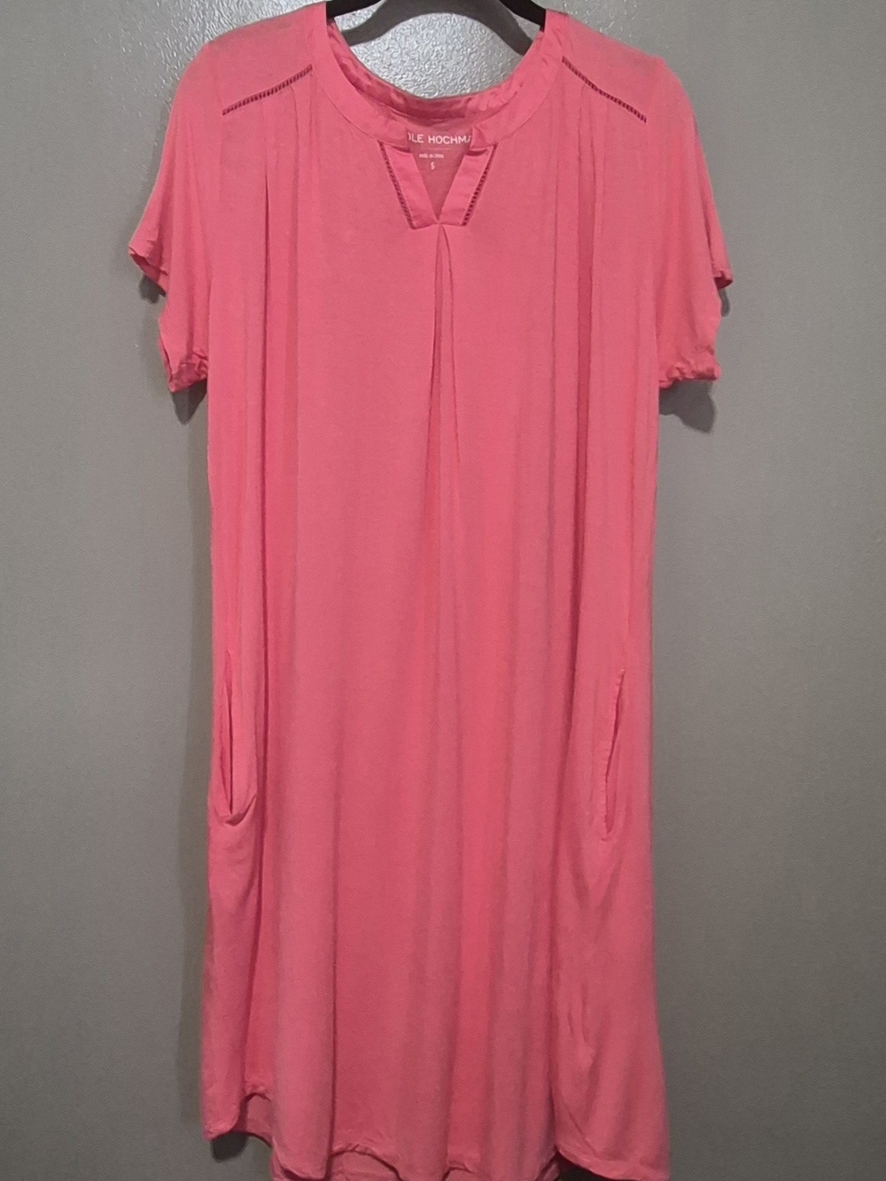 Carole Hochman Women's Short Sleeve Nightgown With Pockets And Satin Neckline, S